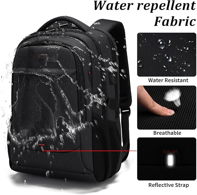 DUSLANG 17 Inch Laptop Backpack for Travel Water Resistant College Backpack for Men/Women Laptop Bag with USB Charging Port and TSA lock,Black