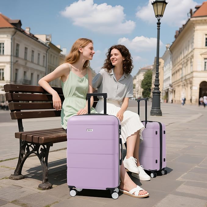 Merax Luggage Sets,6 Piece Carry on Suitcase with Travel Bags,Hardcase Suitcase Set with Double Spinner Wheels,16/20/24/28 IN Luggage Airline Approved,Pink Purple