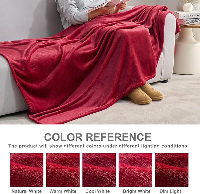 Hansleep Fleece Red Full Blanket, Super Soft Flannel Fuzzy Plush Cozy Blanket for All Seasons, Red, Full 84x90 Inches