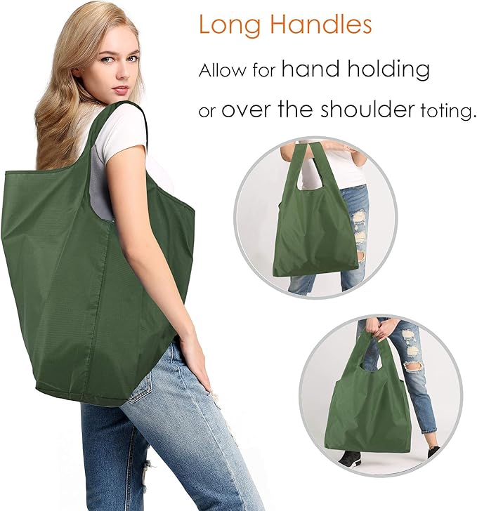 BeeGreen Green Reusable Grocery Bags Wholesale Green Reusable Kitchen Bags Bulk Foldable-Machine Washable with Zipper Storage Pouch 20 Packs