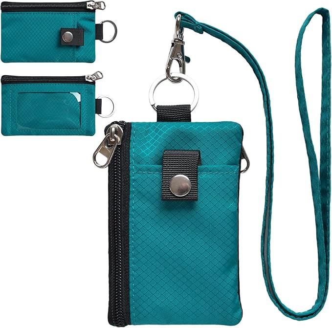 CHENSPRX Minimalist RFID Blocking Small Wallet with ID Window,WaterResistant Zip Id Case Wallet with Lanyard Keychain for Cards,Cash,Travel,Women,Men
