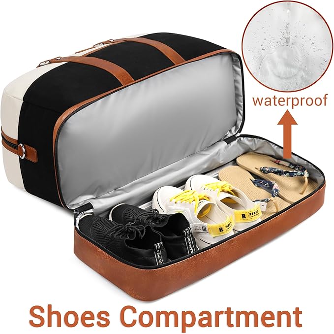 Weekender Bag for Women, Large Overnight Bag Canvas Travel Duffel Bag Carry On Tote with Shoe Compartment 21" 3Pcs Set