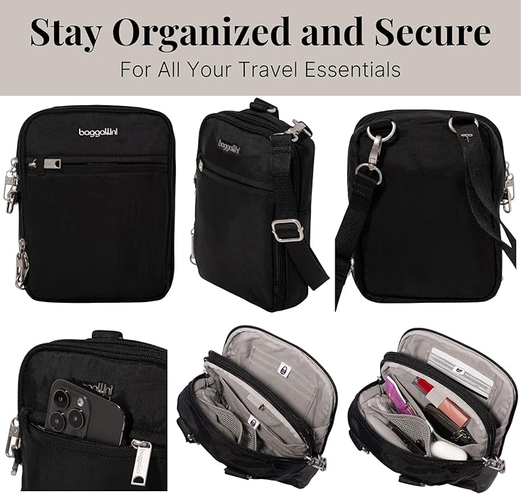 Baggallini Securtex® Anti-theft Mini Everything Crossbody Bag, 6.3"x8.25" Rfid, Locking Zippers & Cut-resistant Strap