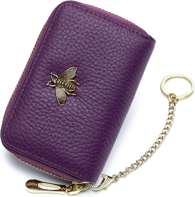 imeetu RFID Credit Card Holder, Small Leather Zipper Card Case Wallet for Women