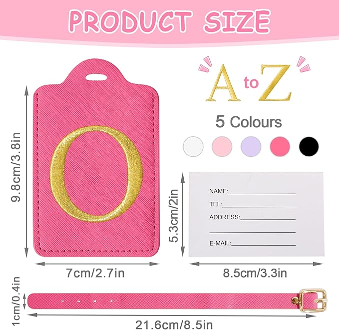 Initial Letter Luggage Tags for Suitcases, Personalized Embroidered Letter Luggage Bag Suitcase Identifier Name Tag, Cute PU Leather Travel Luggage Tags, Bag Tags for Luggage Handbags(Rosered O)