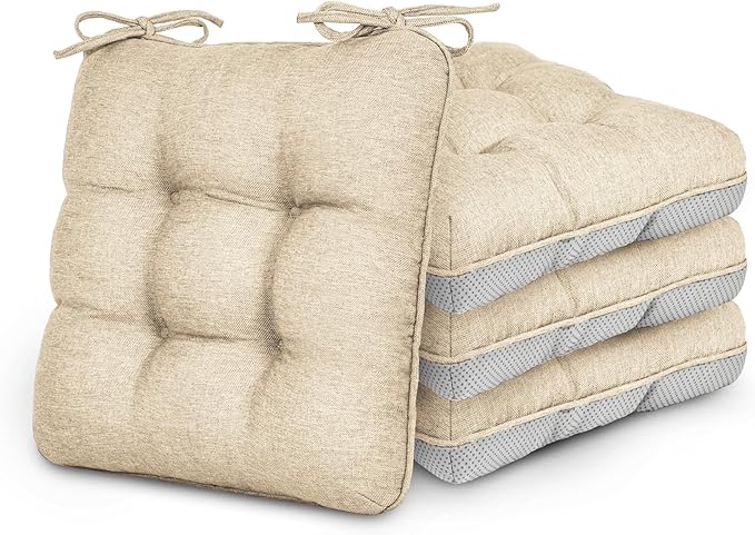 Love's cabin Memory Foam Chair Cushions Set of 4, 19"x19"x3.5" Indoor & Outdoor Seat Pads for Dining, Kitchen, Office, Patio Chairs - Khaki