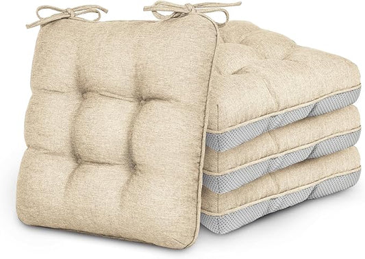 Love's cabin Memory Foam Chair Cushions Set of 4, Outdoor/Indoor Chair Pads for Dining Chairs 4 Pack, Seat Cushions for Kitchen, Dining Room, Office, Patio Chairs, 15.5" x 15.5" x 3.5" Khaki