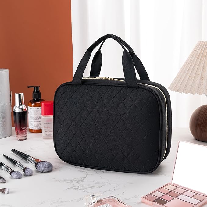 MODENGKONGJIAN Travel Toiletry Bag - Hanging Toiletry Bag for Women, Waterproof Makeup Cosmetic Bag Travel Organizer for Accessories, Shampoo, Full-size Container, Toiletries (Black)