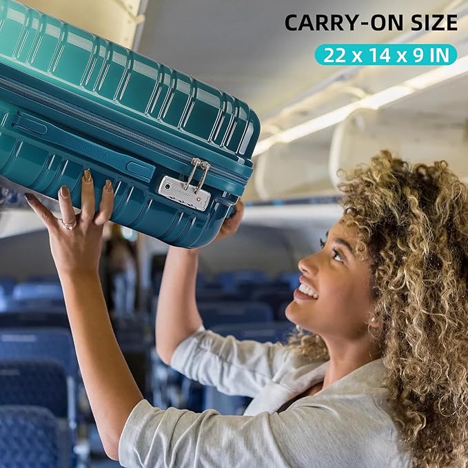 LARVENDER Luggage Sets 3 Piece, 20 Inch Carry on Luggage 22x14x9 Airline Approved Hardside PC+ABS Suitcase Set with Spinner Wheels TSA Lock, Lightweight Luggage Set for Women, Ocean Breeze