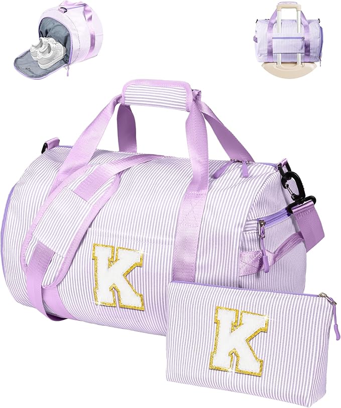 Cheer Bag-5 Year Old Girl Birthday Gift Idea, Girls Travel Duffle Bag, Kids Overnight Duffel Bags with Shoe Compartment, Personalized Gym Bags with Cosmetic Pouch, Teen Girl Gifts (Letter K)