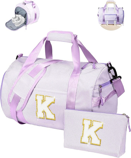 Cheer Bag-5 Year Old Girl Birthday Gift Idea, Girls Travel Duffle Bag, Kids Overnight Duffel Bags with Shoe Compartment, Personalized Gym Bags with Cosmetic Pouch, Teen Girl Gifts (Letter K)