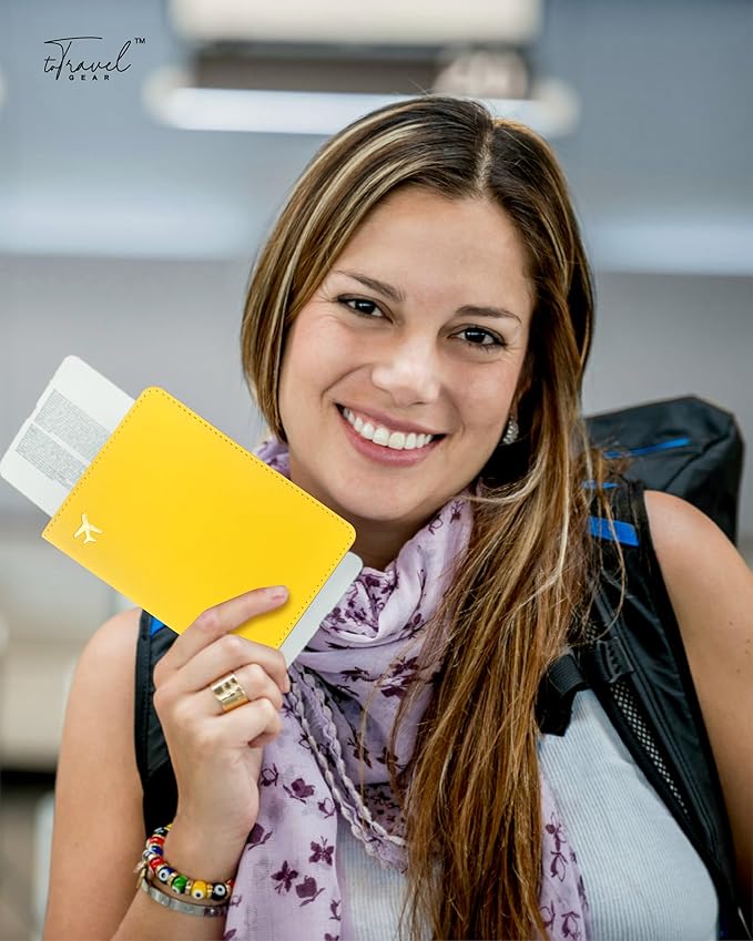 Passport Holder for Travel Essentials,RFID Blocking Passport Cover Case for Travel Accessories,Travel Wallet for Women Men (Lemon Yellow)