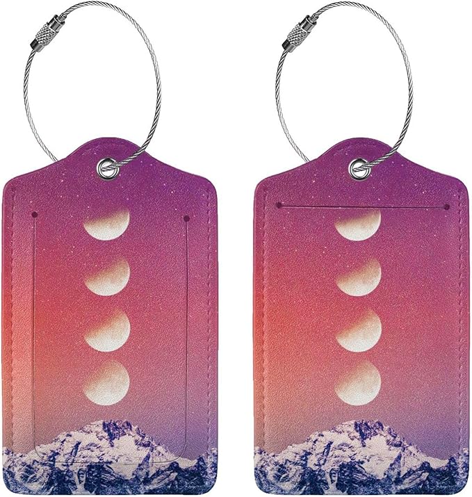 2 Pack Luggage Tag for Suitcase, Cute Unique Leather Suitcase Tags Identifiers with Privacy Name Address Labels & Durable Steel Loop for Women Men Travel