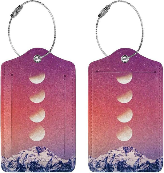 2 Pack Luggage Tag for Suitcase, Cute Unique Leather Suitcase Tags Identifiers with Privacy Name Address Labels & Durable Steel Loop for Women Men Travel