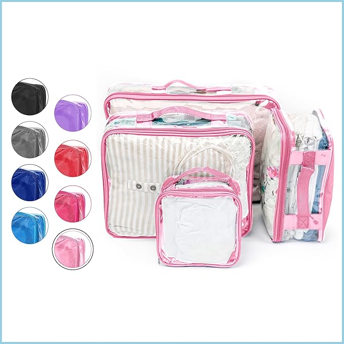 Clear Packing Cubes set of 4 / Packs 7-10 Days of Clothes/Premium PVC Plastic Storage Bags
