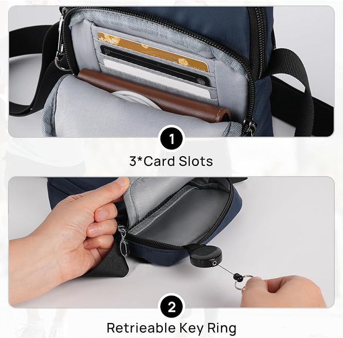VADOO Sling Bag for Men Women, Anti Theft Crossbody Bag with Zipper Lock, RFID Blocking & Waterproof for Travel Casual