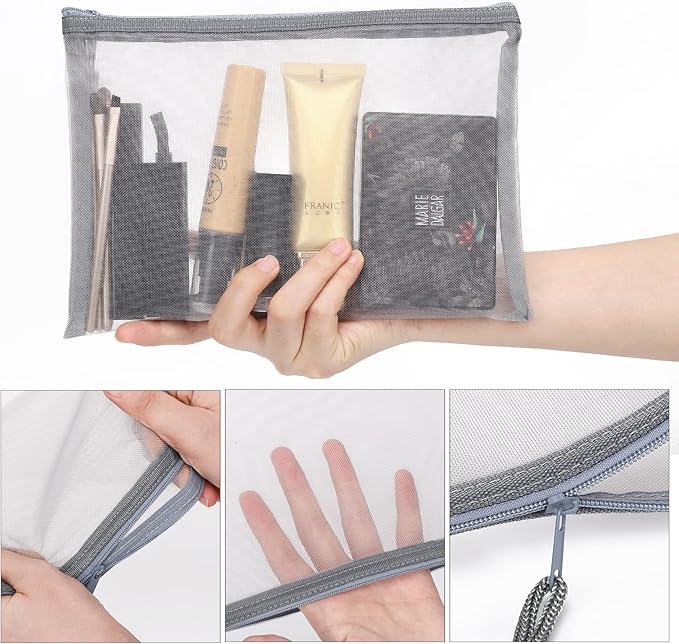 12 Pieces Zipper Nylon Mesh Pouch, Mesh Cosmetic Bags Makeup Bags Pencil Case, Multipurpose Travel Bags for Cosmetic School Office Supplies and Travel Accessories (Black, A5)