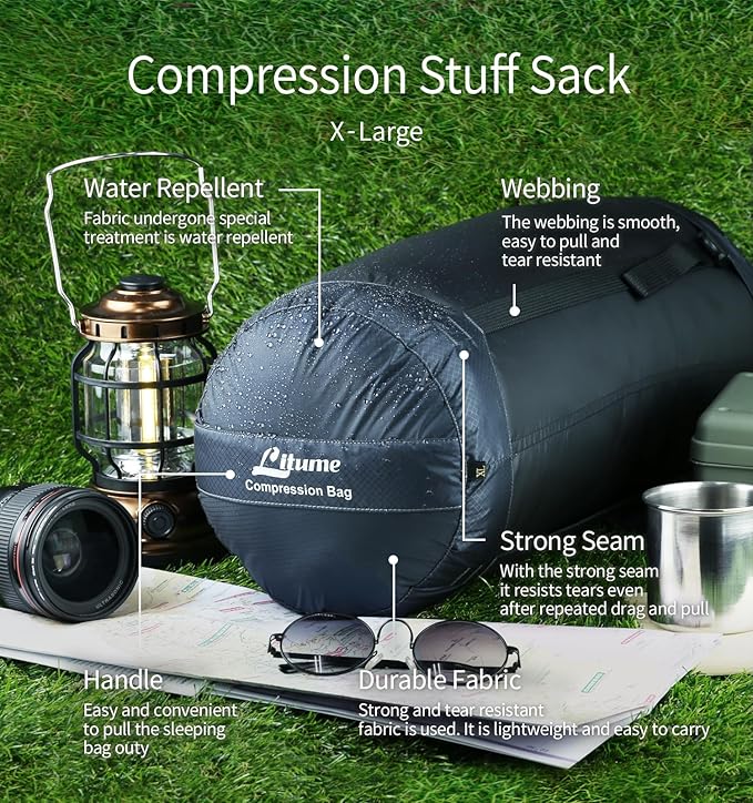 Compression Stuff Sack 6L, 8.5L, 10L, 13L, 16L, Water Resistant Lightweight Compact with Ripstop Fabric Sleeping Bag Sack with Drawstring Closure for Camping, Backpacking, Traveling(E638)