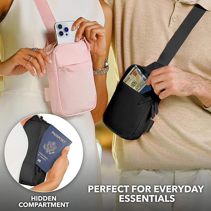 Mini Sling Bag Crossbody Fanny Pack Men & Women - Switchable Strap, RFID Blocking, Water-Repellent, Hidden Pocket