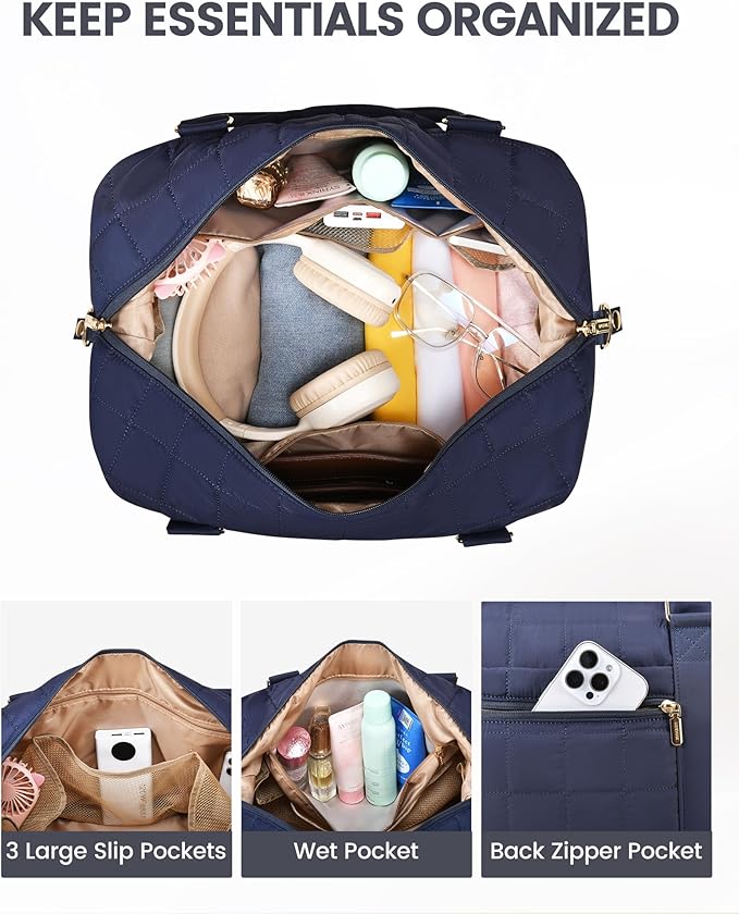 LOVEVOOK Puffer Weekender Bags for Women with Shoe Compartment, Carry On Overnight Bag, Hospital Bag for Labor and Delivery, Gym Duffel Bag with Wet Pocket,2Pcs Set