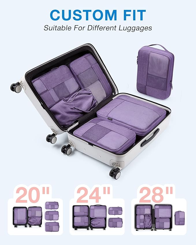 BAGSMART Compression Packing Cubes for Travel, 6 Set Packing Cubes for Carry on Suitcases, Compression Travel Cubes & Suitcase Organizer for Packing with Shoe Bag Navy Blue