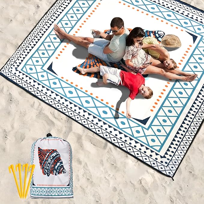 Beach Blanket Waterproof Sandproof Extra Large Beach Mat 79" X 83"/120"x108"for 1-8 Adults Quick Drying Durable Outdoor Picnic Mat for Beach Travel Camping Hiking