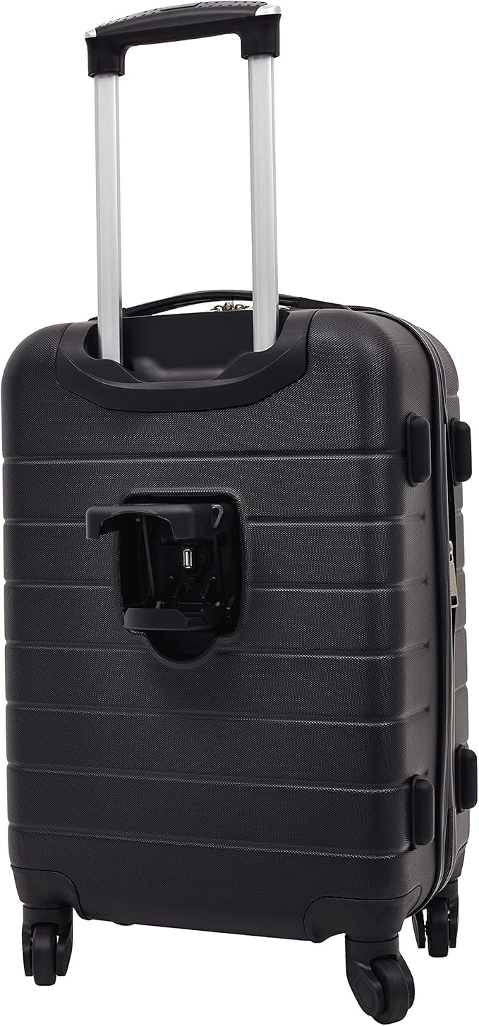 Wrangler Smart Luggage Set with Cup Holder, USB Port and Phone Holder, Black, 2 Piece Set