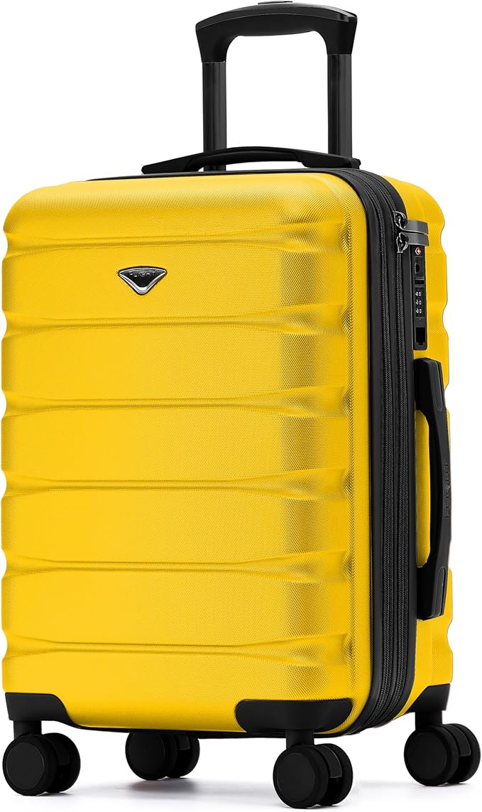 Flight Knight 22x14x9" Expandable Carry On Suitcase Hardside TSA Lock USB C Port Lightweight Luggage Silent Double Spinner Wheels Maximum Overhead Carry-On Bag For American & United Approved Airlines
