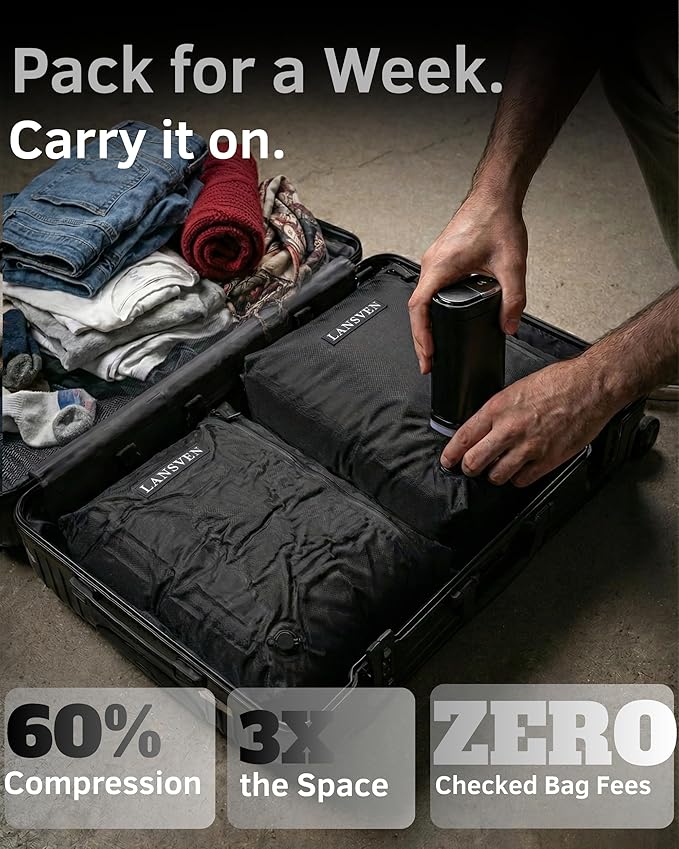 Vacuum Packing Bags for Travel – Luggage Compression Bags with Pump, Vacuum Packing Cubes, Save 60% Space, Maximize Storage, Easy Packing Organizer for Carry-On & Suitcase (2PC+Pump)