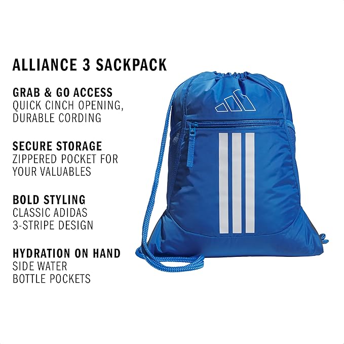 adidas Alliance Sackpack – Drawstring Backpack for Sports, Small Gym Bag