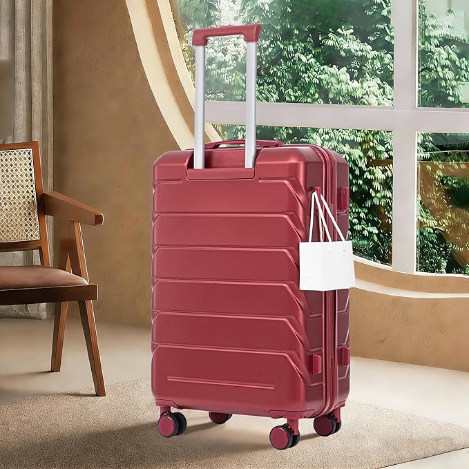 28 Inch Checked-Large Luggage, Lightweight ABS Hard Shell Suitcase with Spinner Wheels, Expandable Travel Luggage with Combination Lock & Side Hooks for Men Women (Red, 28)