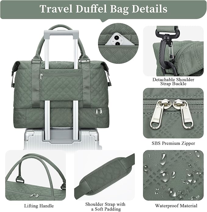 Weekender Bags for Women, Carry on Overnight Weekend Travel Duffel Bag with Shoes Compartment &Toiletry Bag, Personal Item Bag for Travel Business Trips Sport Hospital