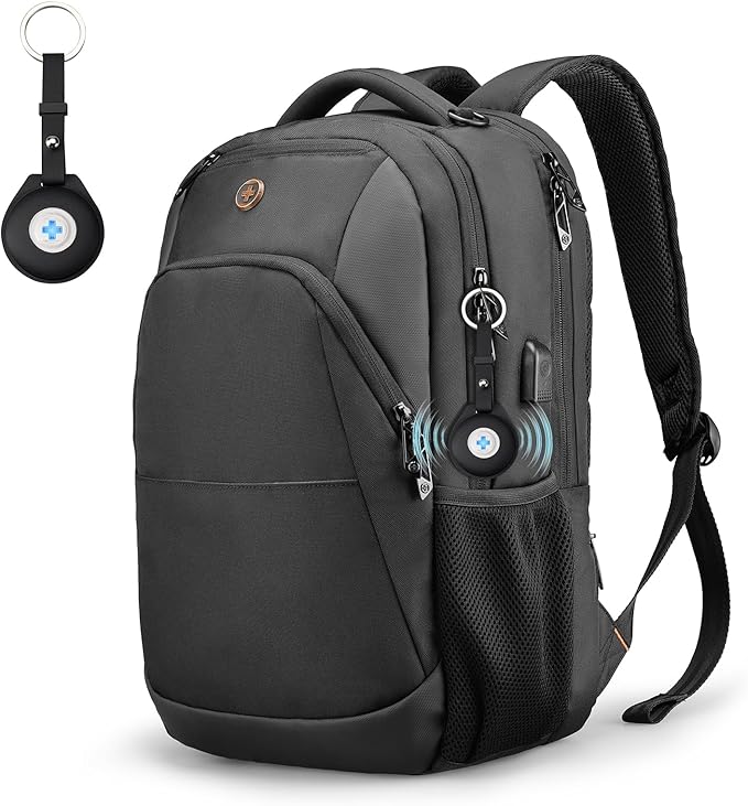 Swissdigital Design Adult Laptop Backpack, College Laptops Backpack with USB Charging Port for Men and Women Fits 16 Inch Notebook with Finder Keychain, Bluetooth Tracker, Item Locator for Keys