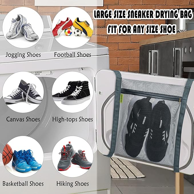 Shoe Dryer Bag, Sneaker Dry Net for Dryer, HoneyComber Mesh Bags with Zipper and Strap for Shoes, Laundry Reused Bag Tool, 15.7x13.8 Inches (1Pc Grey)