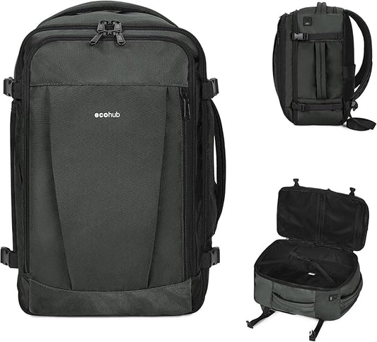 ECOHUB Travel Backpack 18x14x8 Spirit Airlines Personal Item Bag Carry On Backpack 13 Pockets Large Work Casual Daypack for men Airline Approved Waterproof Gym Backpack with Charging Port, Gray