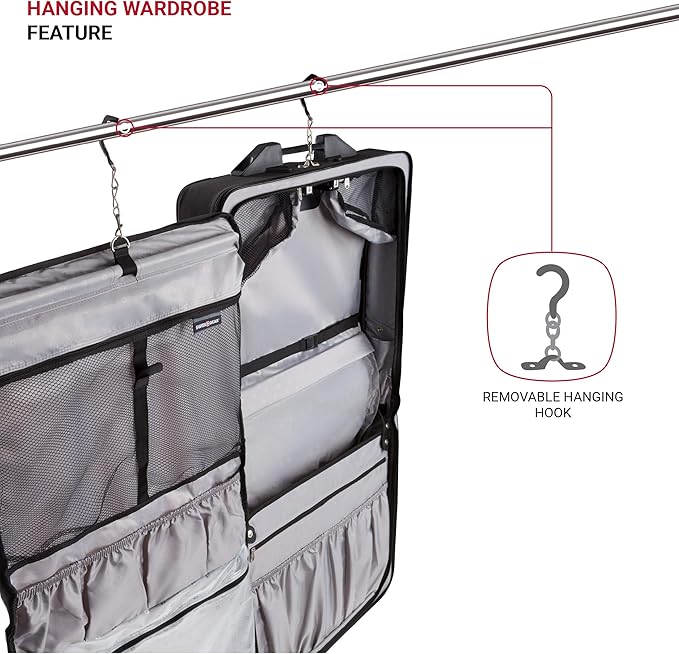 SwissGear 7895 Premium Rolling Garment Bag, Bonus Hanging Feature, Men's and Women's, Carry-on Luggage - Grey Heather