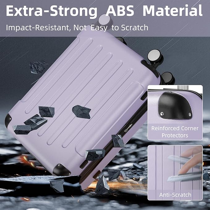LARVENDER Luggage Sets 3 Piece, Expandable Carry on Luggage 22x14x9 Airline Approved Hardshell Suitcase with Spinner Wheels TSA Lock, Lightweight Rolling Suitcase for Men and Women, Purple Lavender