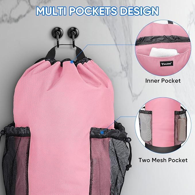 BALEINE 2PK 150L Laundry Bag Backpack, 900D Oxford Fabric Large Travel Laundry Bags with Shoulder Straps and 2 Mesh Pockets for College Dorm, Apartment, Laundromat (Pink, 150L)