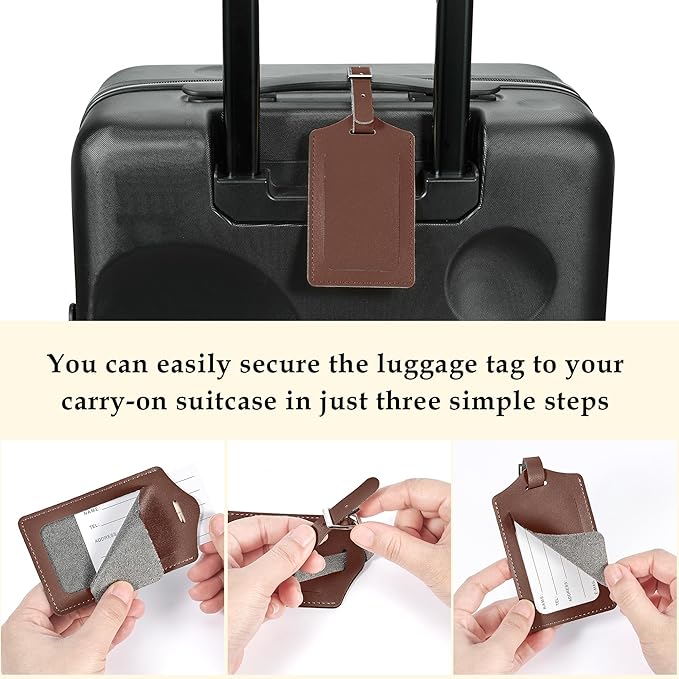 Travelambo Luggage Tags for Suitcases PU Leather Travel Tags Bag Tags Privacy Protection Travel Essentials