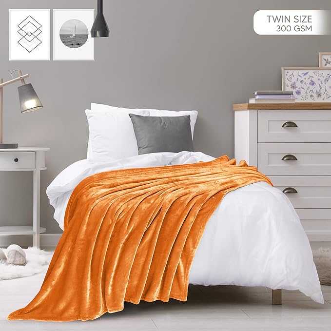 Utopia Bedding Fleece Blanket Twin Size Burnt Orange 300GSM Luxury Anti-Static Fuzzy Soft Microfiber Bed Blanket (60x80 Inch)