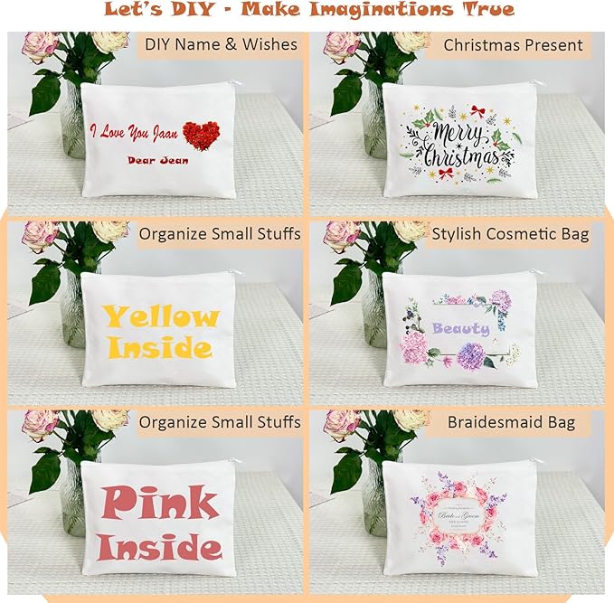 Koolmox 30 PCS 8x5'' White Makeup Bag Set with Zipper Customizable Cotton Canvas Pouches for DIY Arts and Crafts, Cases to Tie-Dye for Cosmetic Items, Stationary, Party Favors