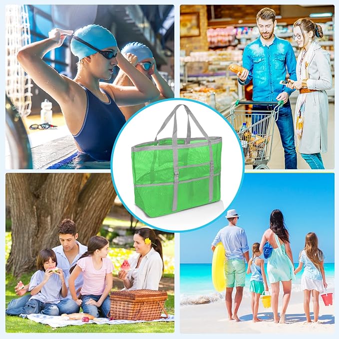 SRISE Mesh Beach Bag - Large Beach Tote Bag for Family Beach Bag for Toys & Vacation Essentials