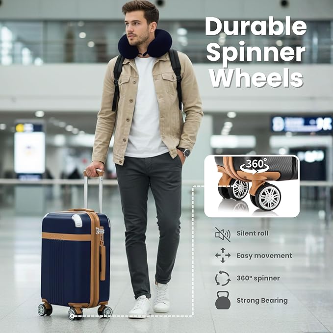 Santino Luggage Sets 3 Piece Carry On Luggage Set 20 Inch Hardshell & Lightweight PP Luggage Suitcase with Detachable Spinner Wheels & TSA Lock 20" Suitcase with Duffel & U-shaped pillow