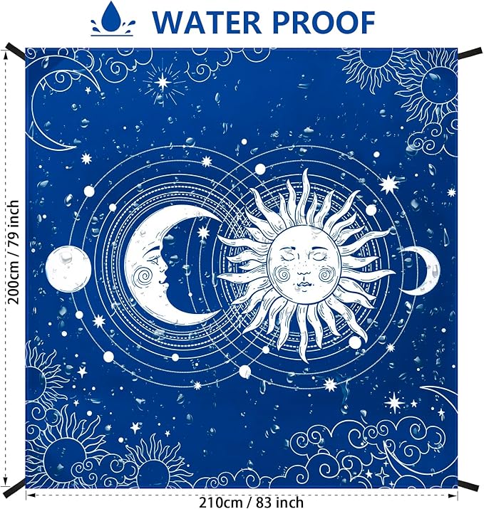 Beach Blanket Waterproof Sandproof Beach Mat for 1-8 Adults Quick Drying Durable Outdoor Picnic Mat for Beach Festival Travel Camping Hiking (BL-SUNMOON, 79"×83"(4 Person))