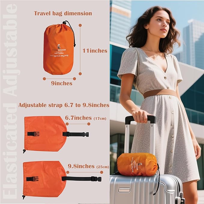 Inflatable Seat Cushion for Airplane & Travel – Portable Inflatable Pad with Built-in Pump, Adjustable Firmness, Tailbone & Back Pain Support, Carry Bag Included