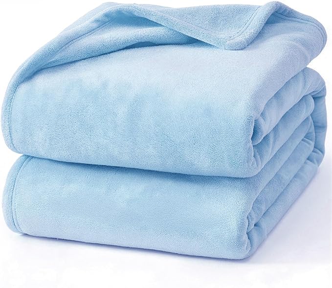 Hansleep Fleece Light Blue Queen Blanket, Super Soft Flannel Fuzzy Plush Cozy Blanket for All Seasons, Light Blue, Queen 90x90 Inches