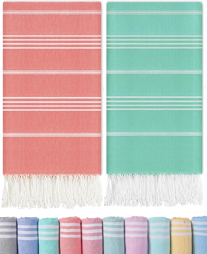2 Packs Cotton Turkish Beach Towels Swim Towel Compact Oversized Sand Free Quick Dry Thin Luxury Best Organic Linen Toallas De Playa Travel Essentials Camping Blanket Hot Tub Spa Accessories