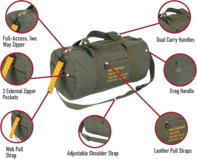 Rothco Canvas Equipment Duffle Bag – Travel & Gym Bag with Heavyweight Cotton Canvas Material – Great for Storing Gear, Clothing, and More