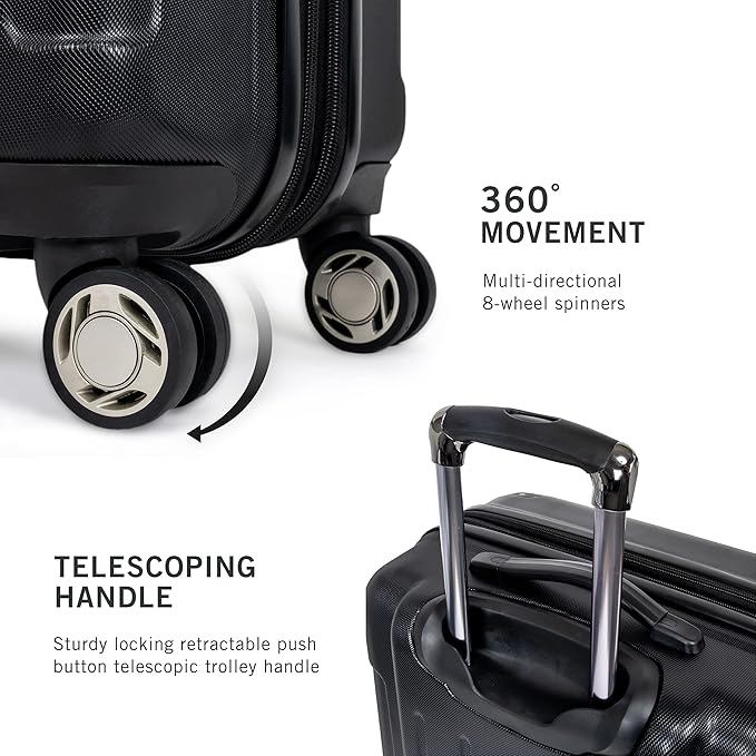 Kenneth Cole REACTION Renegade Luggage Expandable 8-Wheel Spinner Lightweight Hardside Suitcase, Black, 3-Piece Set (20"/24"/28")
