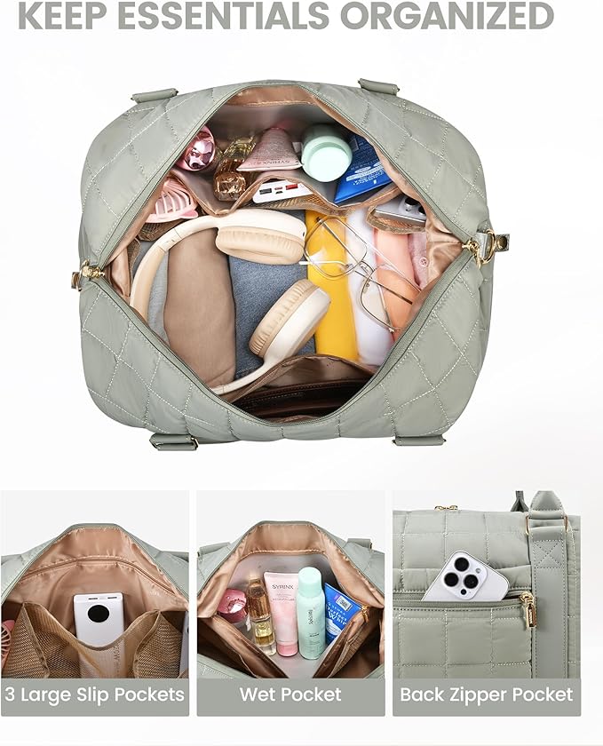 LOVEVOOK Travel Duffle Bag, Puffer Weekender Bags for Women with Shoe Compartment, Carry On Overnight Bag, Hospital Bag for Labor and Delivery, Gym Duffel Bag with Wet Pocket, 2Pcs Set
